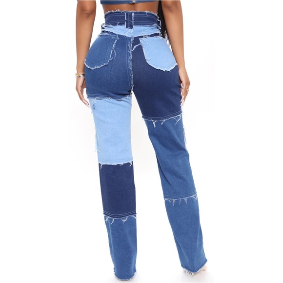 Patchwork Straight Leg Jeans + Patchwork Tube Top - Picture 6 of 11
